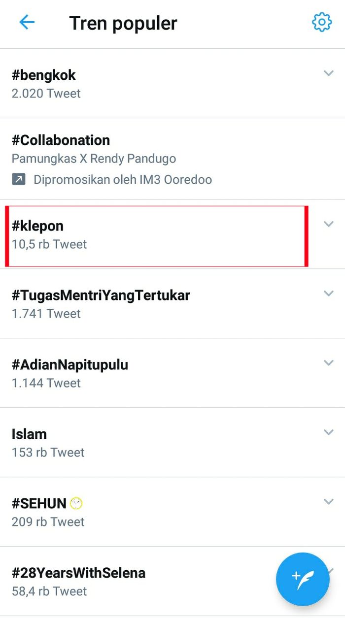 Tangkapan layar tranding topic Twitter Indonesia.