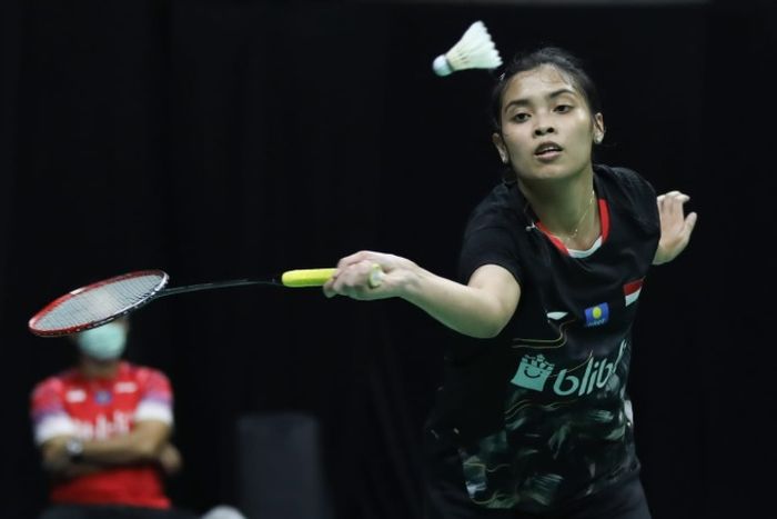 Pebulu tangkis tunggal putri, Gregoria Mariska Tunjung, ketika menghadapi Ruselli Hartawan pada perempat final PBSI Home Tournament di Hall Pelatnas PBSI, Cipayung, Jakarta, 23 Juli 2020.