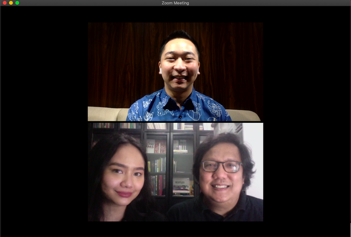 Billy Gamaliel (atas) dan Erwin Gutawa &amp; Gita Gutawa (bawah) saat konferensi pers virtual, Jumat (24/7/2020).