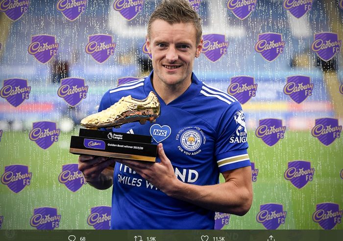 Striker Leicester City Jamie Vardy, resmi menyandang gelar top scorer Liga Inggris musim 2019-2020 berkat  koleksi 23 gol dalam satu musim.