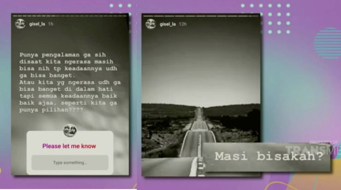 Unggahan Instagram Story Gisella Anastasia yang mengisyaratkan perpisahan