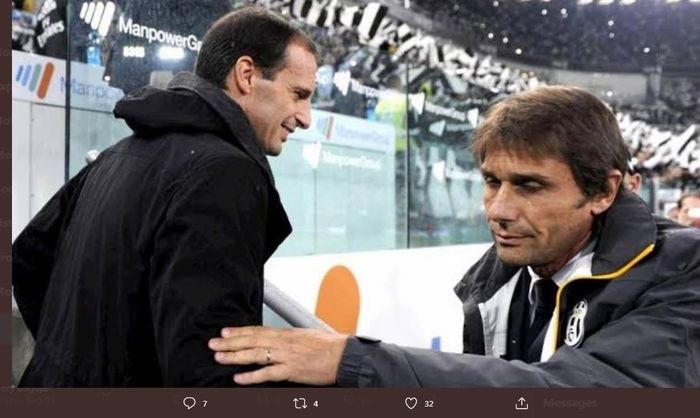 Antonio Conte dan Massimiliano Allegri saat bertemu dalam pertandingan.