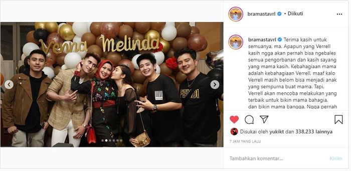 Unggahan Verrell Bramasta yang membuat netizen salah fokus dengan kehadiran Febby Rastanty di perayaan ulang tahun Venna Melinda.