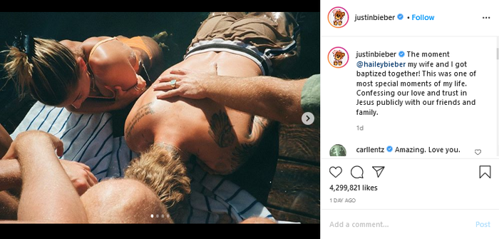 Prosesi pembaptisan Justin Bieber dan Hailey Baldwin 
