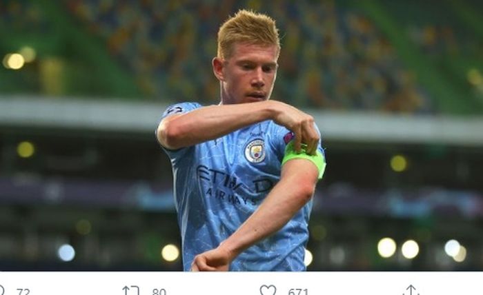 Pilar andalan Manchester City, Kevin De Bruyne, dalam laga perempat final Liga Champions melawan Olympique Lyon pada Sabtu (16/8/2020) dini hari WIB. 