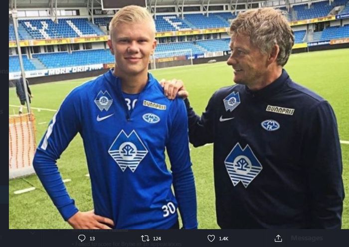 Erling Haaland saat masih menjadi anak asuh Ole Gunnar Solskjaer di Molde.