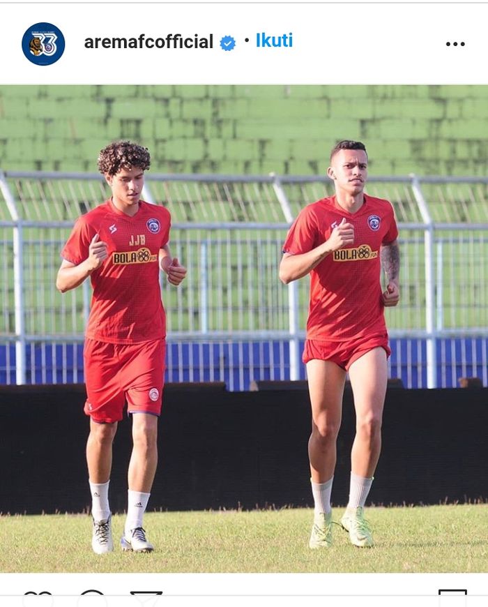 Dua pemain asing, Henrique Bartoli Jardim dan Hugo Gilherme Correa Grillo hadir pada latihan Arema FC, Selasa (18/8/2020) sore