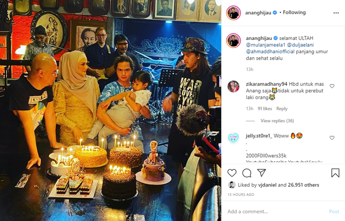 Unggahan Anang Hermansyah saat ulang tahun Mulan Jameela