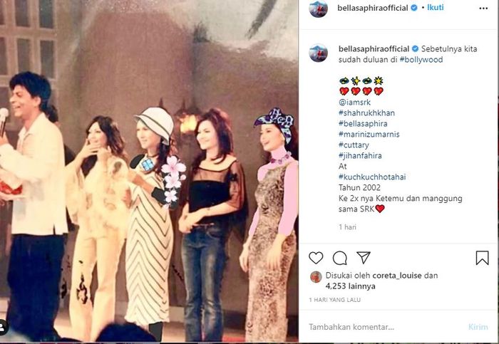 Bella Saphira kenang kembali momen manggung bareng Shah Rukh Khan 18 tahun silam.