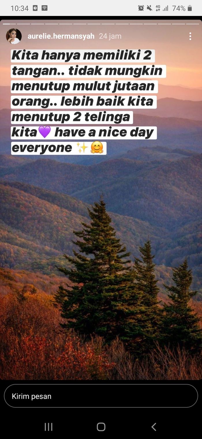 Aurel Hermansyah dalam instagram storynya, Rabu (26/8/2020).