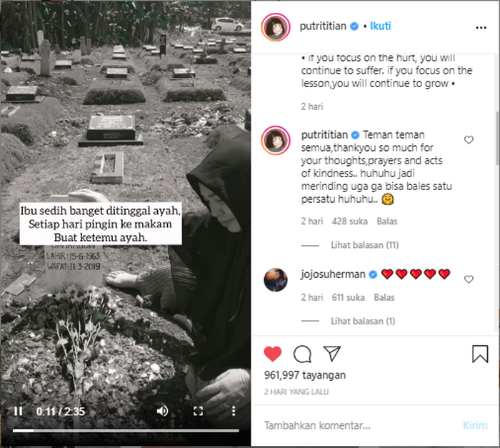 Putri Titian ceritakan kondisi ibunya pasca ayahnya meninggal.