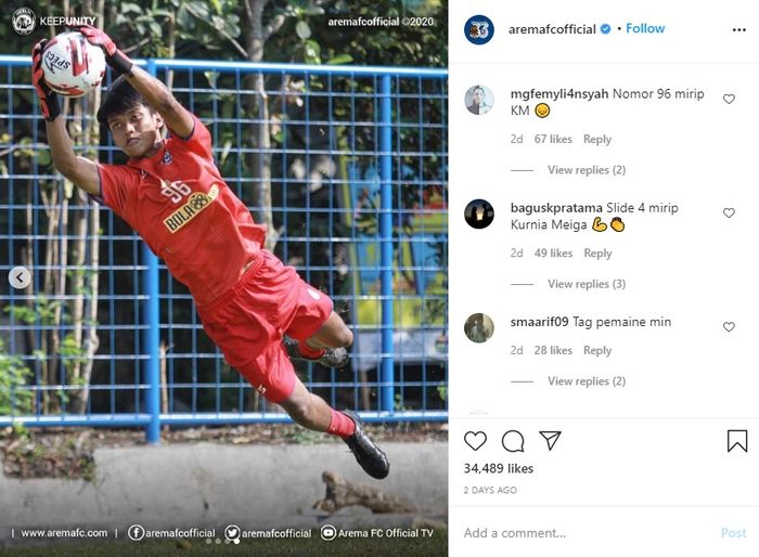 Mohamad Tegar Surya, kiper muda Arema FC yang disebut-sebut mirip Kurnia Meiga.