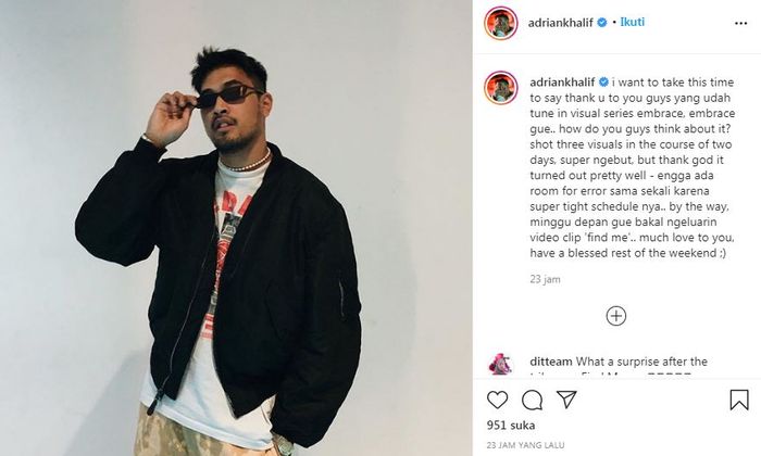 Adrian Khalif ucapkan terima kasih atas peluncuran album terbarunya, Embrace.