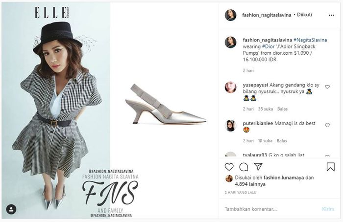 Penampakan high heels yang dipakai Nagita Slavina untuk pemotretan ini bikin netizen syok karena harganya capai Rp 16,1 juta