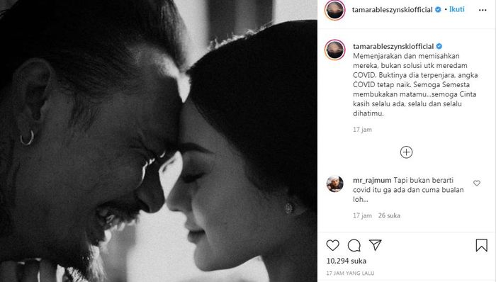 Tamara Bleszynski ikut bersuara terkait Jerinx SID yang masih mendekam di penjara.