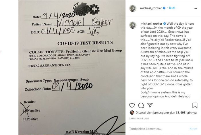 Michael Rooker berbagi cerita perjuangannya menghadapi Covid-19.  