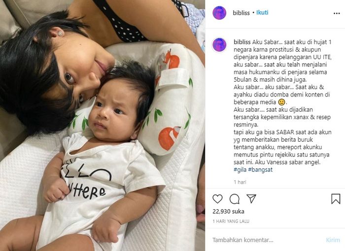 Vanessa Angel ngaku tak bisa bersabar saat ada yang memberitakan buruk anak semata wayangnya hingga akun IG miliknya hilang.