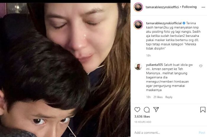 Potret Tamara Bleszynski ketika menangis.  