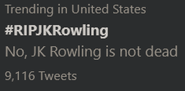 Tagar RIP JK Rowling trending di twitter