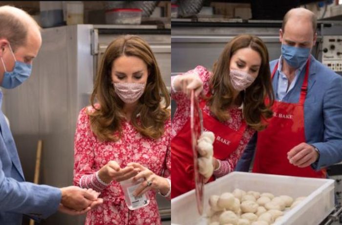 Potret Pangeran William dan Kate Middleton membantu membuat roti. 