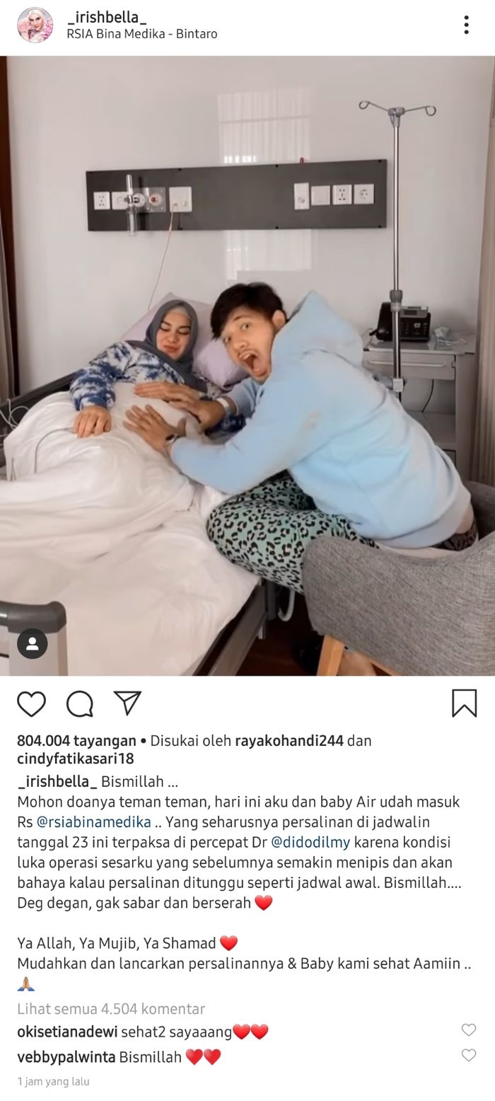  Irish Bella terpaksa mempercepat proses persalinannya yang semula dijadwalkan tanggal 23 September 2020 mendatang.