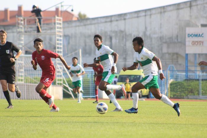 Aksi Mochammad Supriadi dalam kemenangan 2-1 timnas U-19 Indonesia atas Qatar di Kroasia, Kamis (17/9/2020).