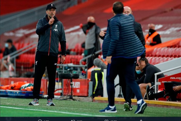 Momen Juergen Klopp berdebat dengan Frank Lampard pada laga Liverpool kontra Chelsea di ajang Piala FA 2019-2020.