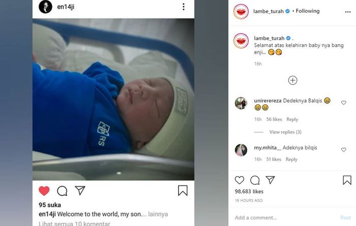 Enji Baskoro dikaruniai anak laki-laki