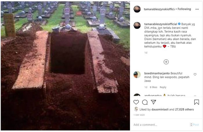 Postingan Instagram Tamara Bleszynski