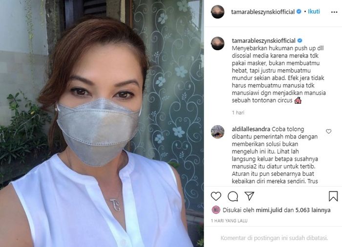 Tamara Bleszynski beri jawaban menohok ke netizen yang nyinyir dan mengira dirinya meremehkan corona.
