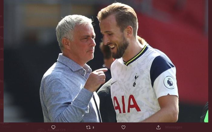 Penyerang Tottenham Hotspur, Harry Kane, dan pelatih Jose Mourinho.