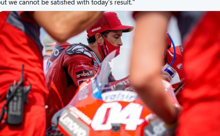 Pembalap Ducati, Andrea Dovizioso, tidak puas dengan penampilannya pada balapan MotoGP San Marino di Sirkuit Misano, Italia, 20 September 2020.