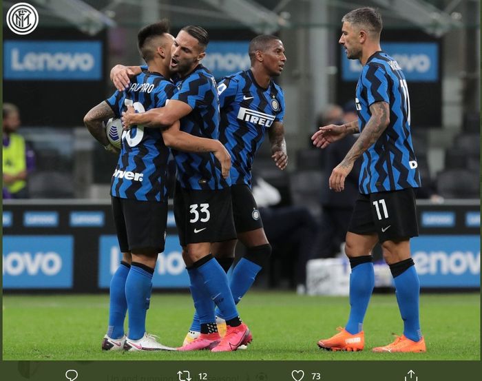 Inter Milan, menang 4-3 atas Fiorentina di Liga Italia, Sabtu (26/9/2020) di Giuseppe Meazza.