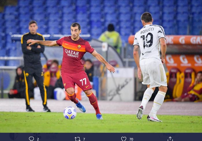 Henrikh Mkhitaryan dalam laga AS Roma vs Juventus di Liga Italia, Minggu (27/9/2020).