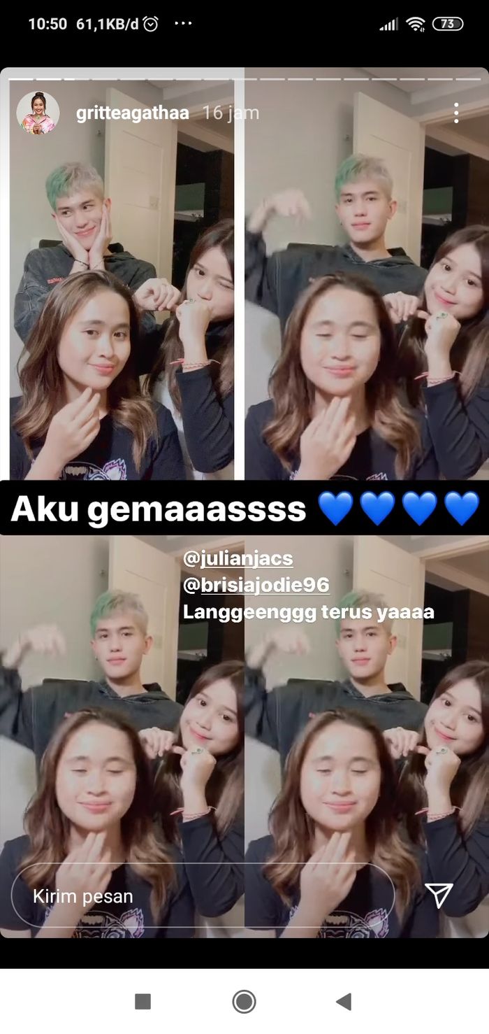 Gritte Agatha tampak membuat video bersama Brisia Jodie dan Julian Jacob.