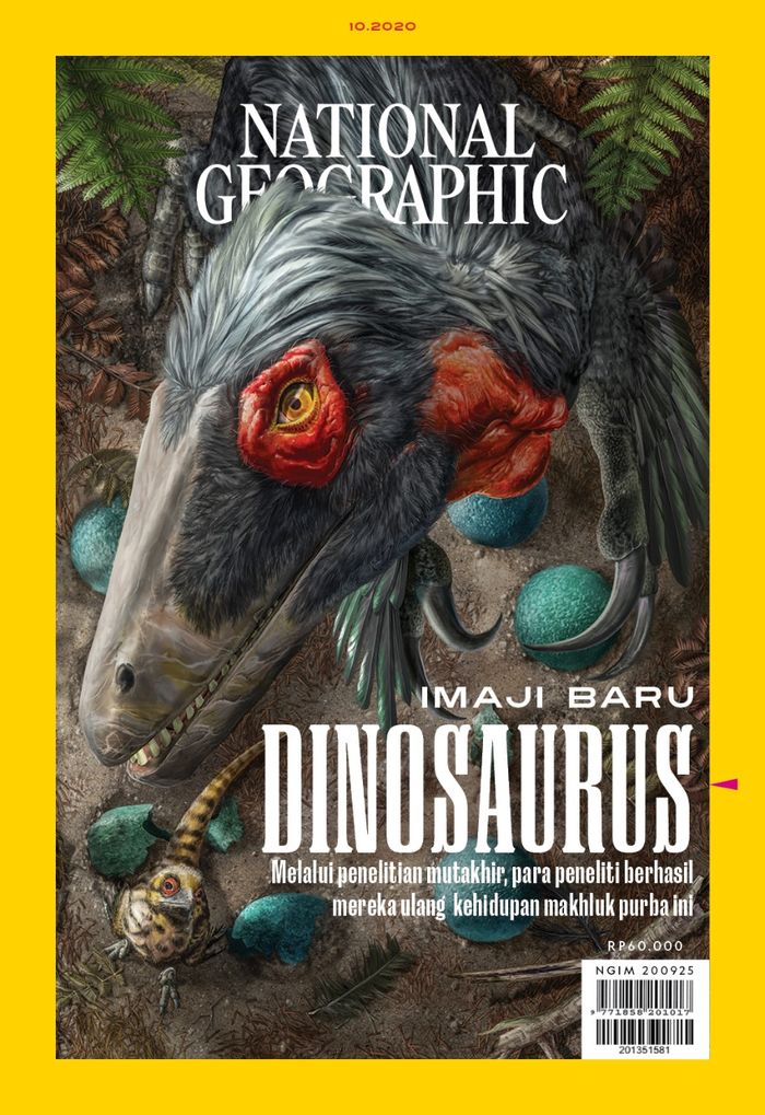National Geographic Indonesia edisi Oktober 2020. Kisah sampulnya tentang imaji baru dinosaurus berdasarkan penelitian mutakhir. Kisah lainnya menampilan misteri peradaban besi di Danau Matano, Sulawesi Selatan.
