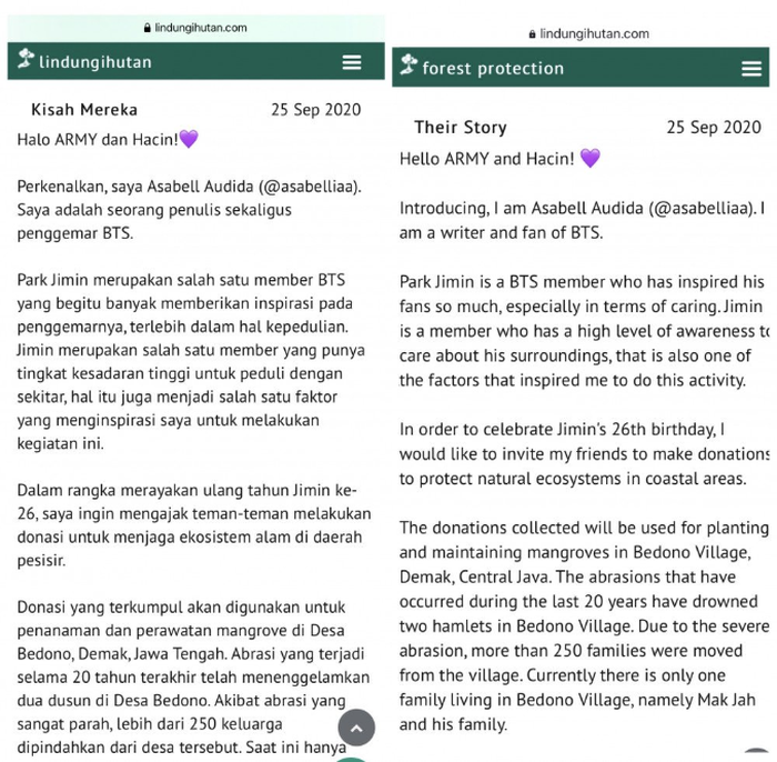 Proyek 1000 Pohon untuk BTS Jimin