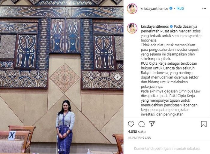Krisdayanti posting unggahan soal Rancangan UU Cipta Kerja yang baru saja disahkan DPR RI