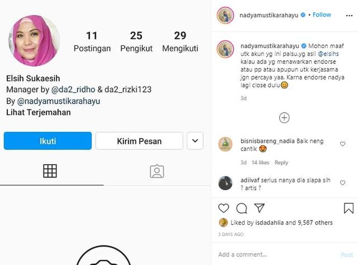 Postingan Nadya Mustika banjir nyinyiran
