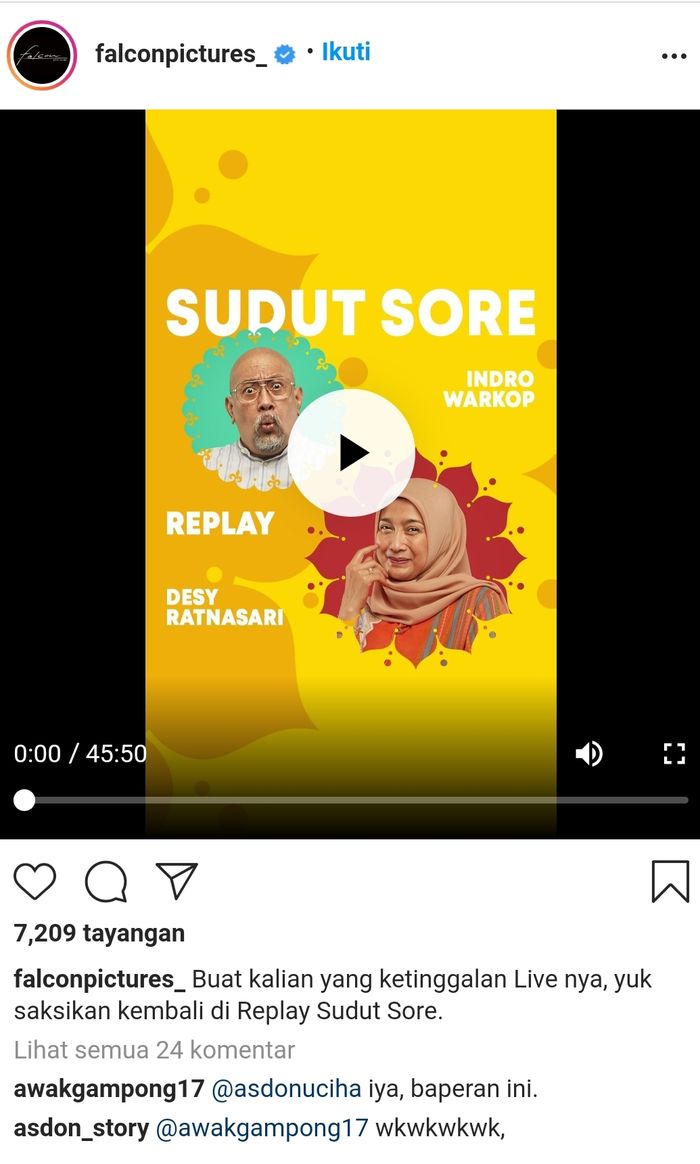 Desy Ratnasari saat berbincang di IGTV Falcon Pictures 