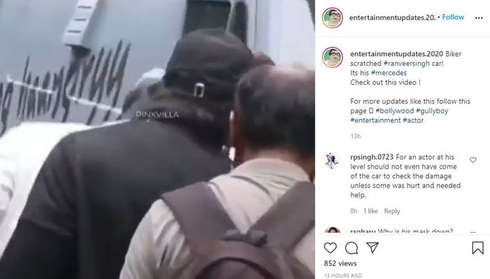 Rekaman mobil mewah Ranveer Singh diserempet pengendara motor.