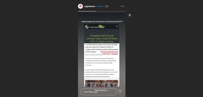 Respons bek Persija Jakarta, Ryuji Utomo, soal kepantasannya bermain di Liga Australia (15/10/2020).
