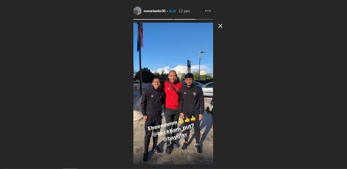 Asisten pelatih timnas U-19 Indonesia, Nova Arianto bersama Beckham Putra dan Bayu Fikri