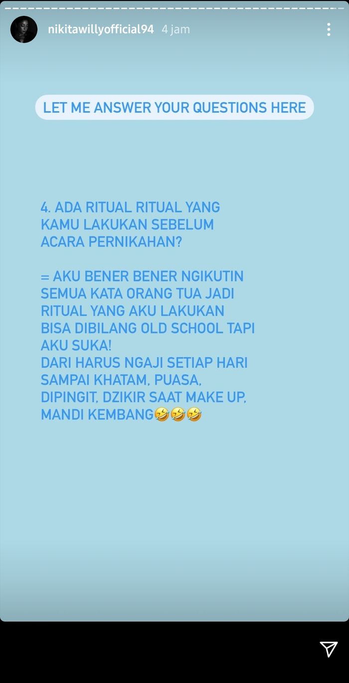 Ritual yang dilakukan Nikita Willy sebelum acara pernikahan dengan Indra Priawan.