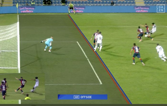 Alvaro Morata dinyatakan offside dengan sangat tipis oleh VAR dalam laga Crotone vs Juventus di Liga Italia, Sabtu (17/10/2020) di Ezio Scida.