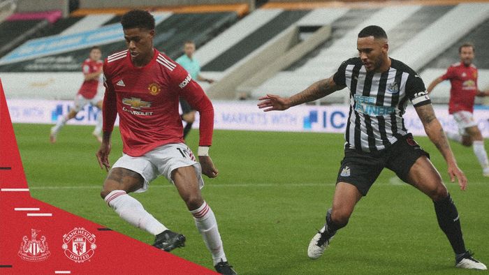 Penyerang Manchester United, Marcus Rashford, dalam laga melawan Newcastle United