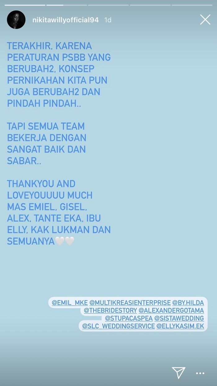 Tak berjalan sesuai rencana, Nikita Willy mengakui rencana pernikahannya cukup berubah-ubah.  