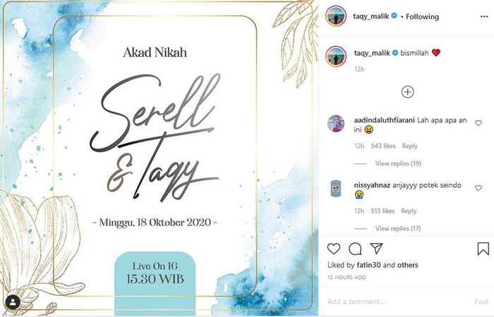 Foto undangan pernikahan Taqy Malik dan Serell