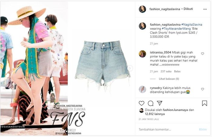 Celana pendek Nagita Slavina seharga Rp 3,5 juta ini sukses menyita perhatian netizen hingga meninggalkan komentar.