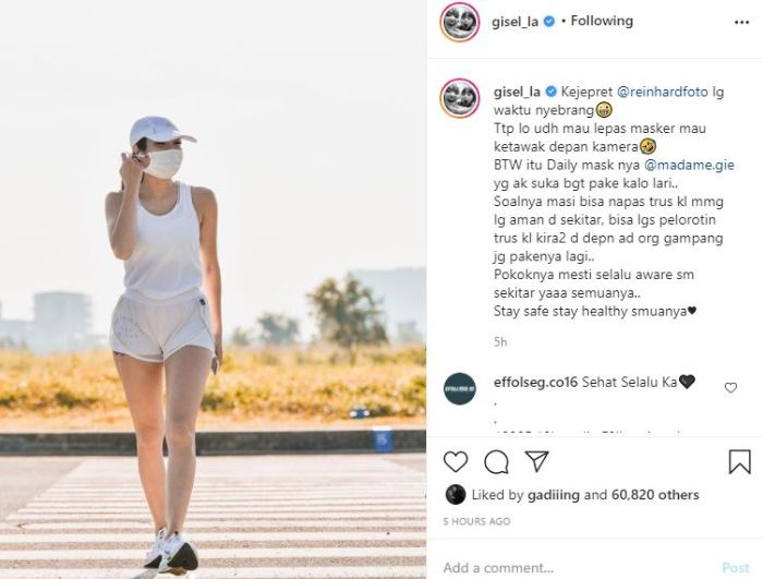 Gisella Anastasia membagikan potret seksinya saat melakukan aktivitas olahraga.  